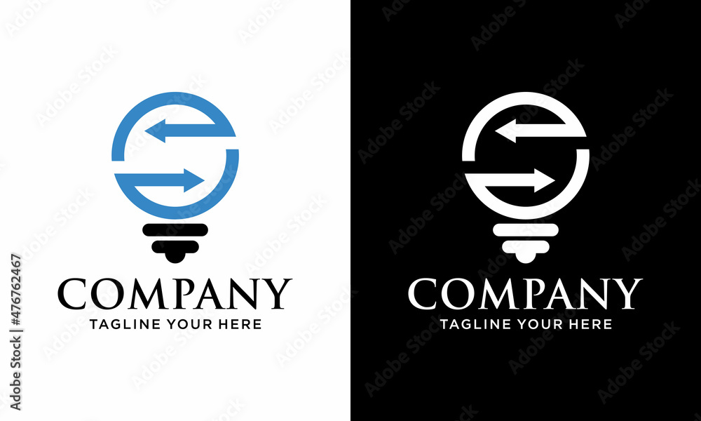 Letter S arrow light bulb logo icon design template vector. on a black and white background.