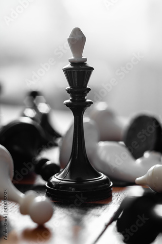 Chess game on a wooden chessboard. Chess business concept. Fotobehang