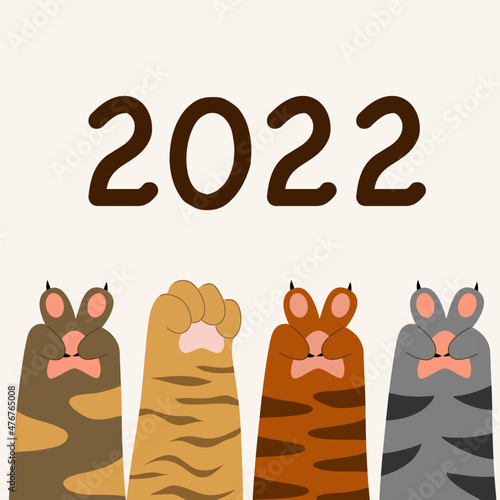 Tiger lag posed for 2022. New year's illustration of the tiger in 2022. Creative card design with tiger leg. 