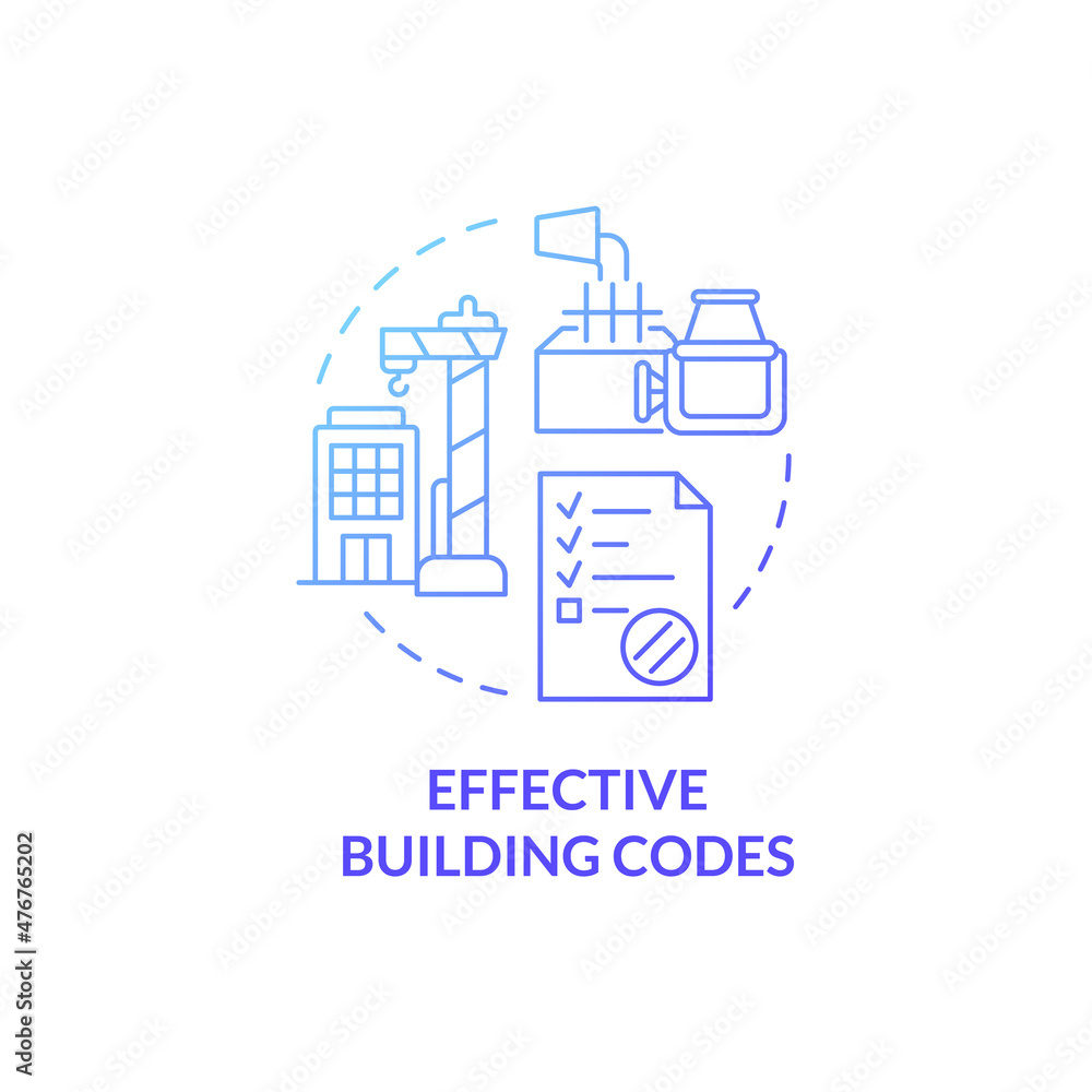 Effective building codes blue gradient concept icon. Construction and structures abstract idea thin line illustration. Isolated outline drawing. Roboto-Medium, Myriad Pro-Bold fonts used