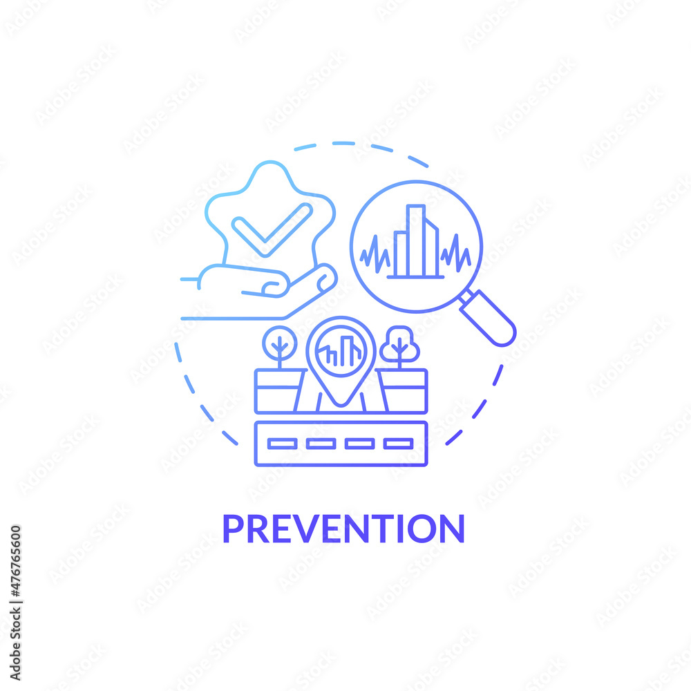 Prevention blue gradient concept icon. Seismic activity regulation in structures and systems abstract idea thin line illustration. Isolated outline drawing. Roboto-Medium, Myriad Pro-Bold fonts used