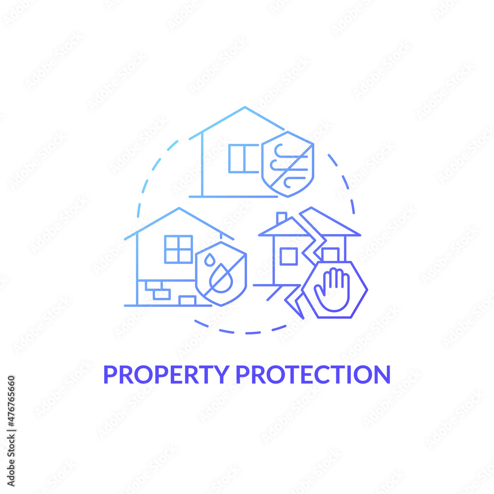 Property protection blue gradient concept icon. Natural disaster damage minimization abstract idea thin line illustration. Isolated outline drawing. Roboto-Medium, Myriad Pro-Bold fonts used Property protection blue gradient concept icon. Natural disaster damage minimization abstract idea thin line illustration. Isolated outline drawing. Roboto-Medium, Myriad Pro-Bold fonts used