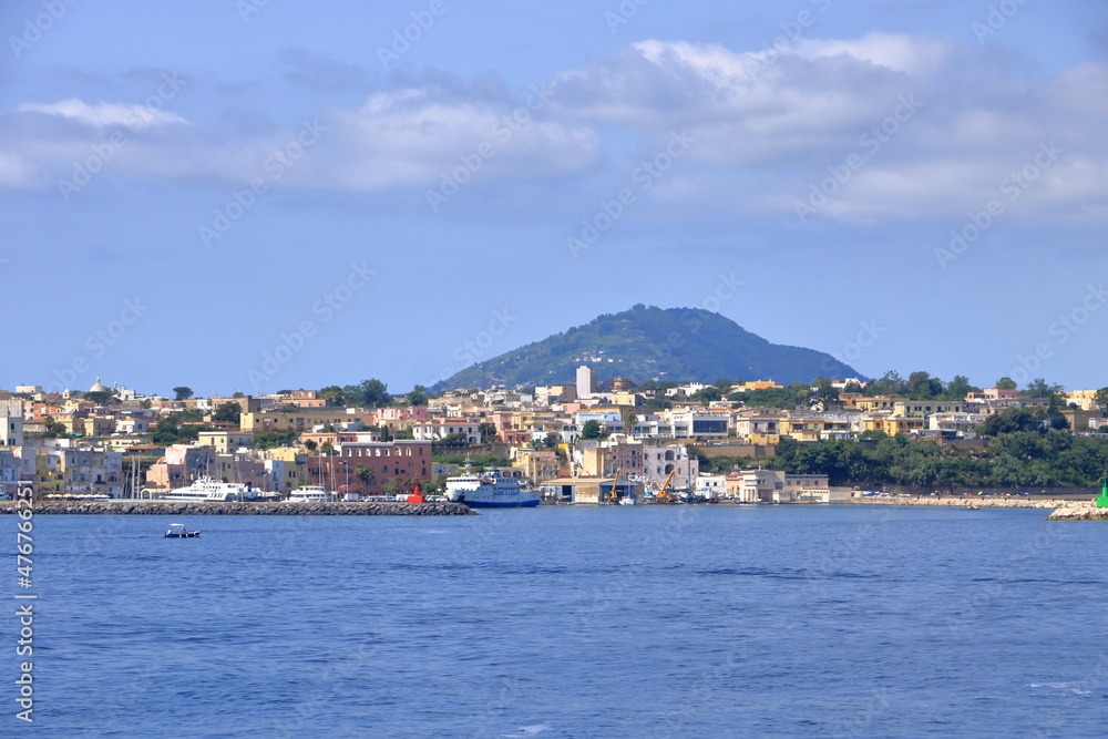 Panoramic view of Procida island from the sea