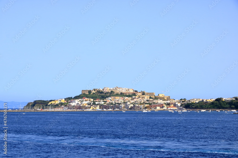 Panoramic view of Procida island from the sea