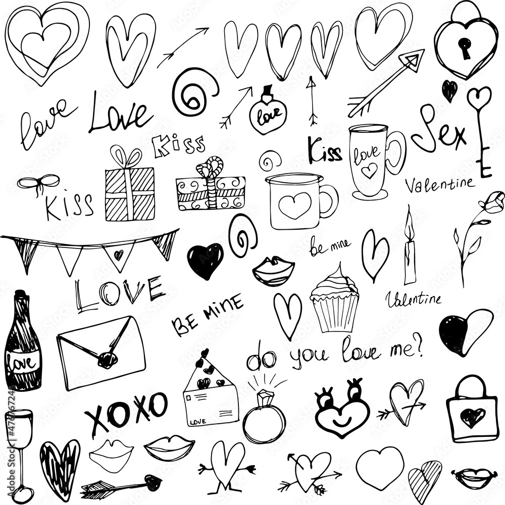 St. Valentines Day doodle set