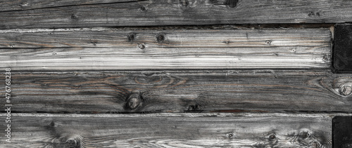 The texture of the old tree, the timber from which the house was built. Deep cracks are visible on the wooden beams. High resolution backgrounds and patterns.