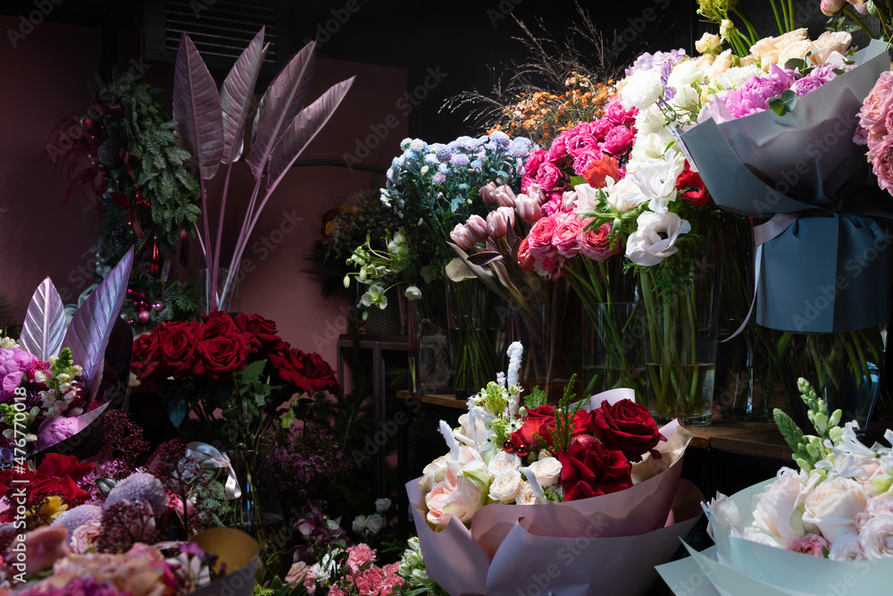 showcase with flowers florist shop