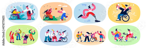 Set of diverse people with physical disabilities 