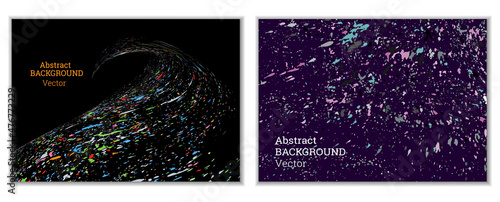 Multicolored paint splashes, smears, dust particles and debris are carried by the wind. A set of two templates. Design template for the design of banners, posters, booklets, covers, magazines. EPS 10