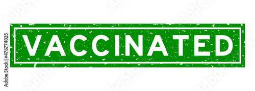 Grunge green vaccinated word square rubber seal stamp on white background
