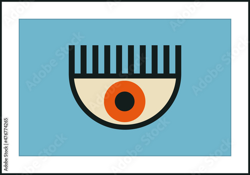 Minimalist 20s geometric design poster with human eye, vector template
