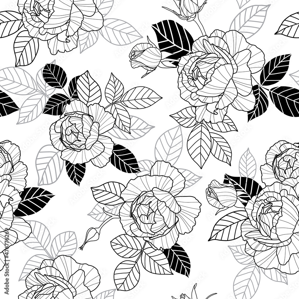 rose flower design - seamless vector repeat pattern, use it for wrappings, fabric, packaging and other print and design projects