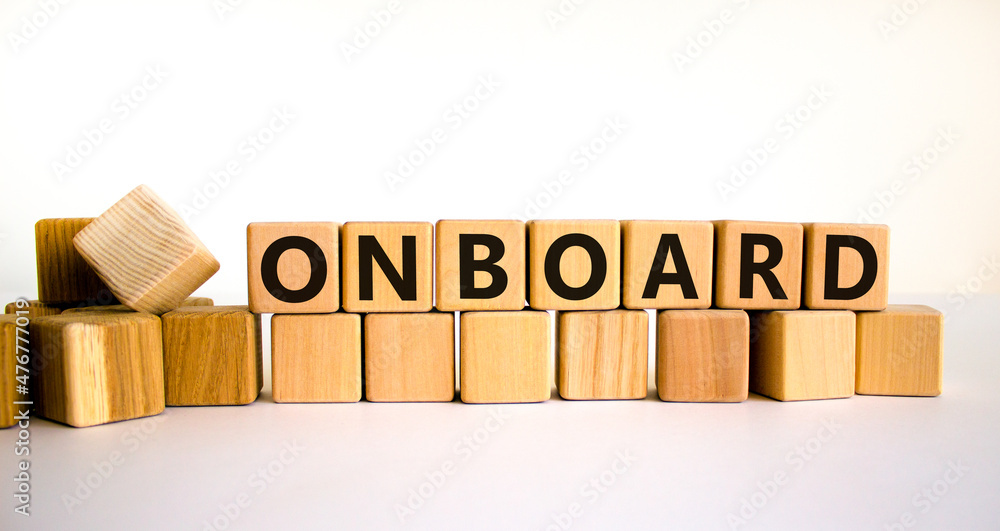 Onboard and onboarding symbol. The concept word Onboard on wooden cubes