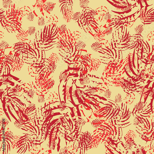 distressed red palm leaves seamless vector pattern