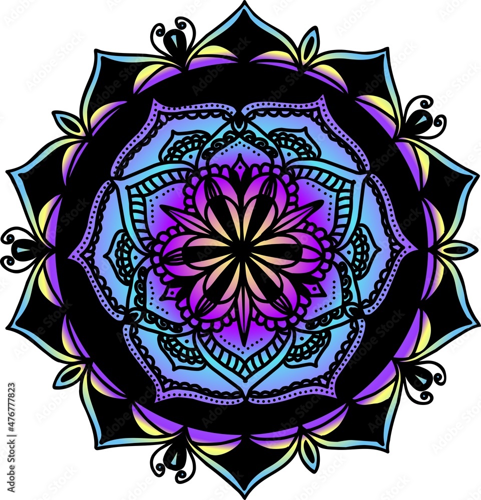 Mandala. Ethnic round ornament. A hand-drawn oriental motif. Icon, print of meditative yoga.
