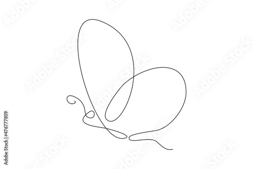 Continuous line drawing of beautiful butterfly. Single one line art of flying abstract butterfly for salon or spa business. Vector illustration