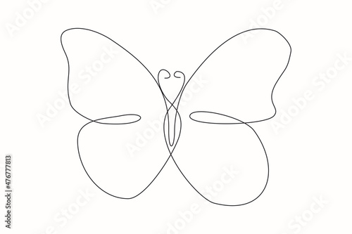 Continuous line drawing of beautiful butterfly. Single one line art of flying abstract butterfly for salon or spa business. Vector illustration