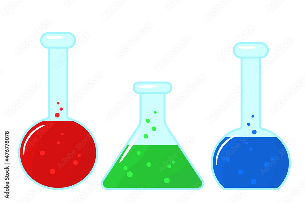 A set of flasks with a bright chemical liquid. Simple flat vector illustration