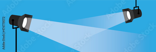 Banner two spotlight . Vector flat spotlight on blue background. Vector illustration. EPS10.