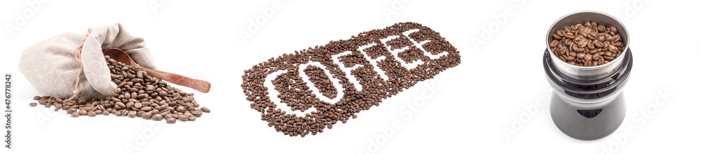 Collage of coffee over a white background Collage of coffee over a white background