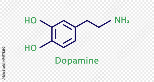 Dopamine chemical formula. Dopamine structural chemical formula isolated on transparent background. photo