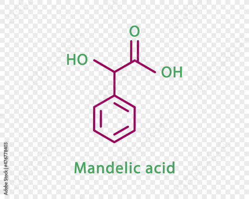 Mandelic acid chemical formula. Mandelic acid structural chemical formula isolated on transparent background.