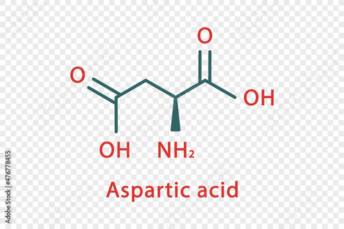 Aspartic acid chemical formula. Aspartic acid structural chemical formula isolated on transparent background. photo
