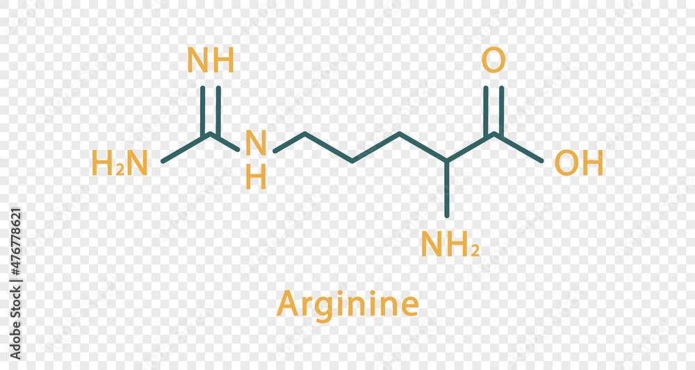 Arginine chemical formula. Arginine structural chemical formula isolated on transparent background. Arginine chemical formula. Arginine structural chemical formula isolated on transparent background.