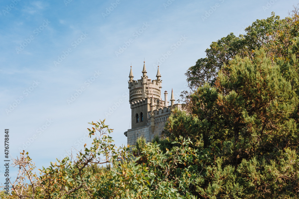 Swallow's Nest castle on the rock over the Black Sea. Gaspra. Crimea