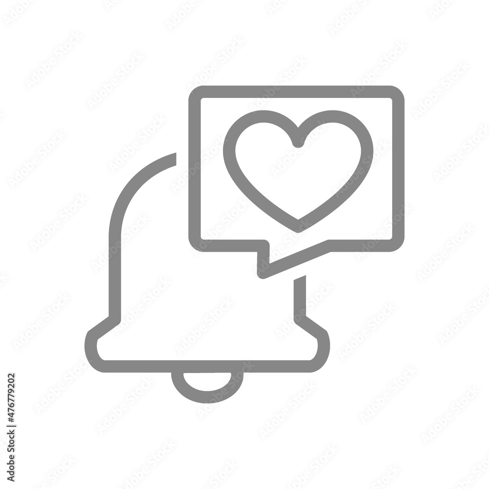 Notification bell with heart in speech bubble line icon. Inbox message, message notification symbol Notification bell with heart in speech bubble line icon. Inbox message, message notification symbol