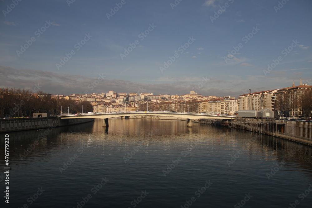 View of Alphonse juin bridge over the stove river and Lyon in background, France