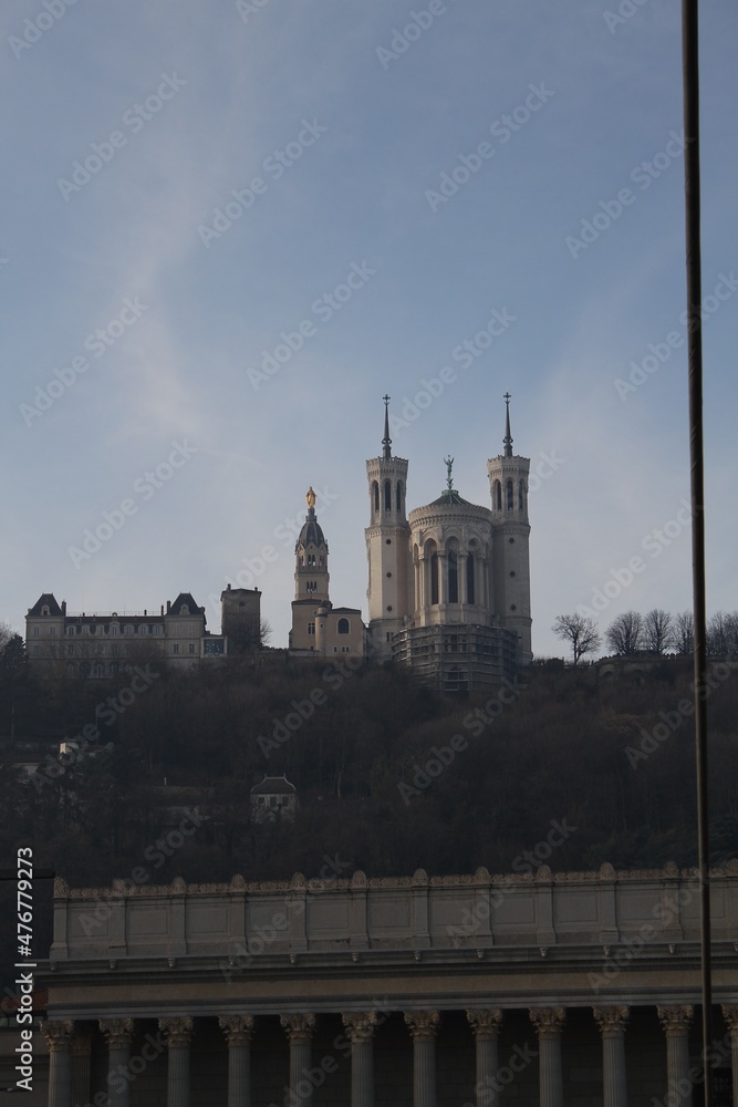 Fototapeta premium La Basilique Notre Dame de Fourvière, a catholic cathedral in the city of Lyon, France