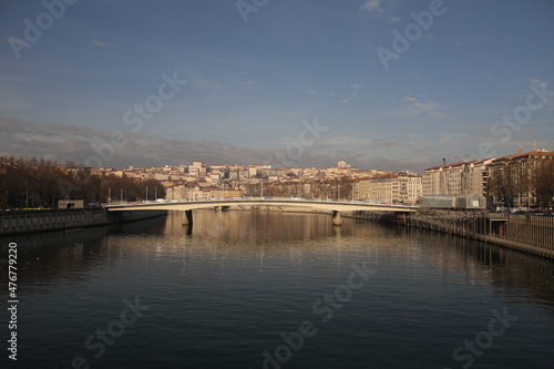 View of Alphonse juin bridge over the stove river and Lyon in background, France © jackdreamhd