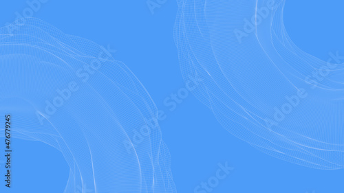 Two deformed circle shapes. Blue background, white grid. Abstract illustration, 3d render. © dinachi