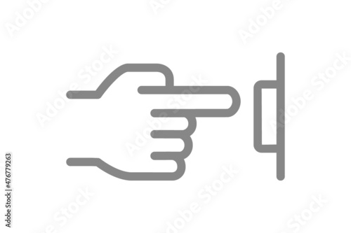 Ring the doorbell line icon. Hand pushes the doorbell button symbol