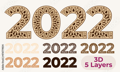 2022 New Year Layered 3D SVG Cut File 