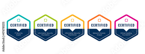 List of Computer Security Certifications Vector Design Template. Certificate Company Training Badge Logo by Criteria.