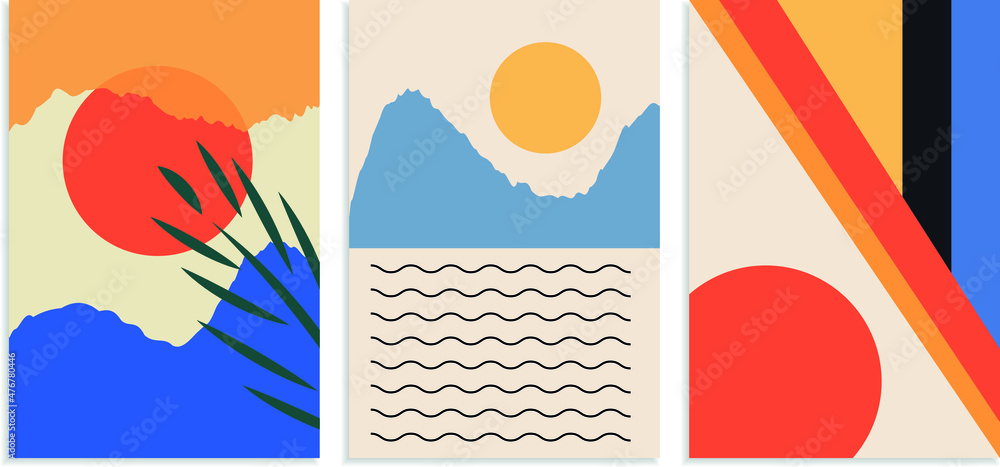 custom made wallpaper toronto digitalSet of bright abstract backgrounds, paintings, posters, banners. Mountains, sea, sun, sunset, palm branch
