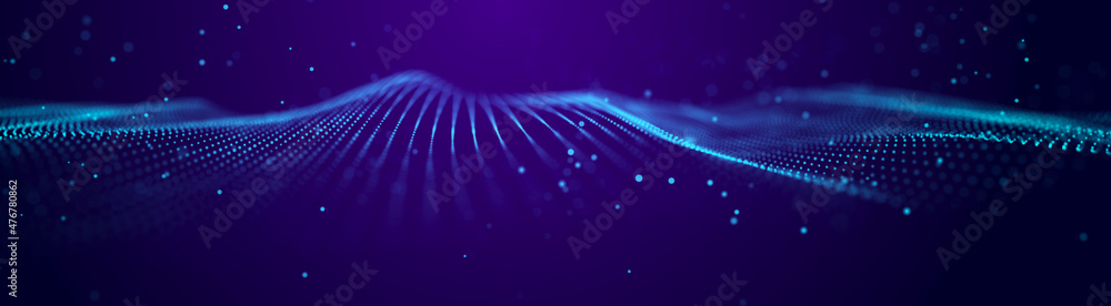 Obraz premium Futuristic wave. Network connection structure in cyberspace. 3D rendering.