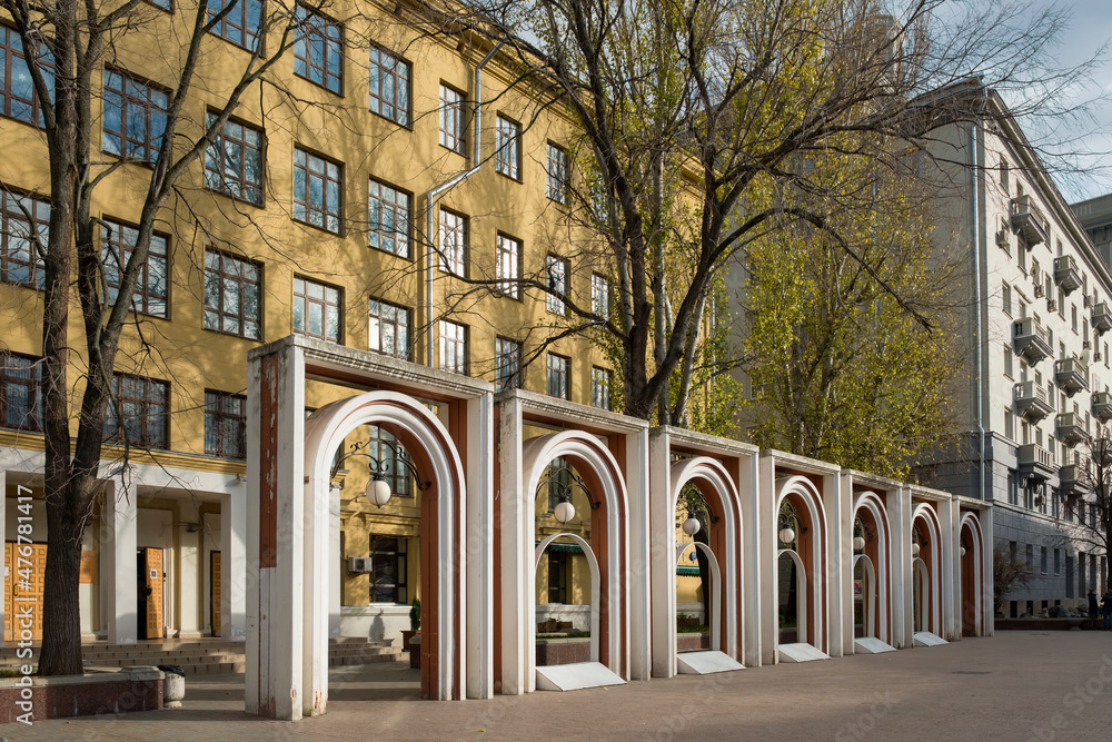 Illuminated arches with lanterns in Lavrushinsky lane in Moscow