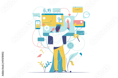 Man using website on tree screen interface