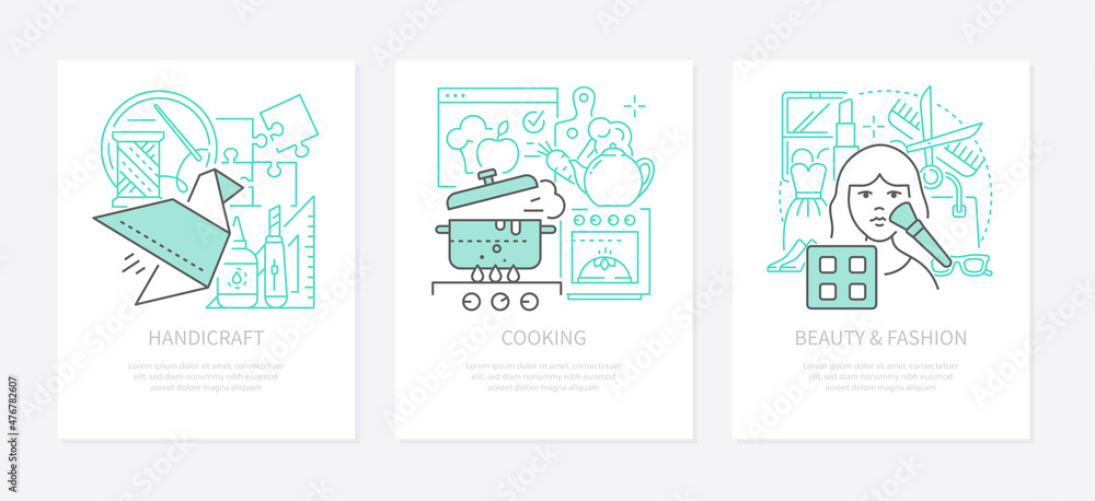 Home activities - modern line design style banners set