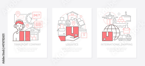Logistics and delivery - modern line design style banners set