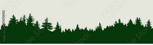 Obraz na plátně Panorama evergreen pine forest silhouette