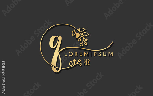 Handwritten Signature monogram Letter q calligraphic vector graphic design,usable for wedding card, personal signature, logo design concept illustration