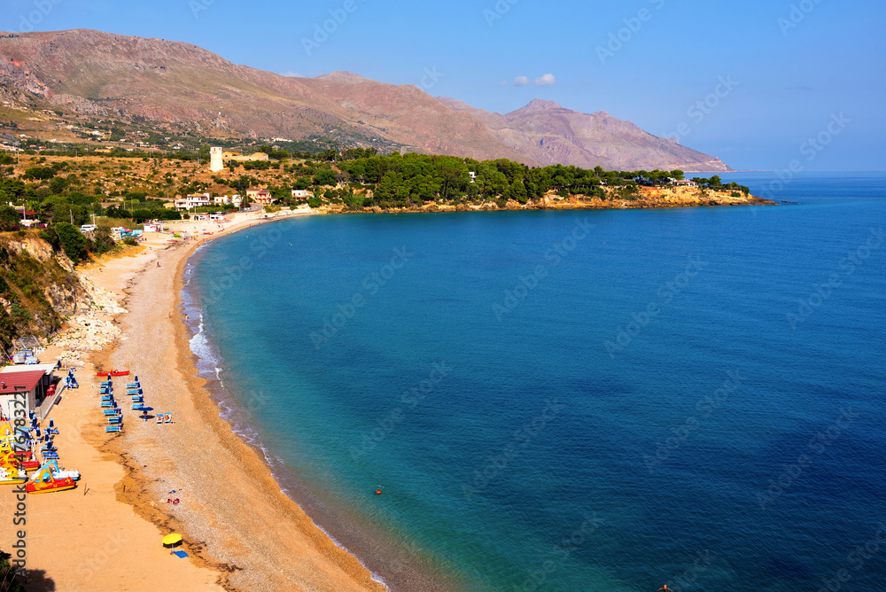 guidaloca beach  Sicilian village destination in the summer months for many tourists Castellamare del Golfo Italy