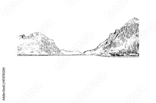 Building view with landmark of Lecco is the 
city in Italy. Hand drawn sketch illustration in vector.