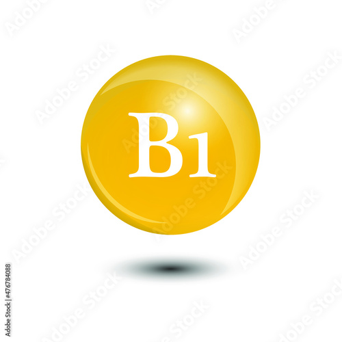 Vitamin B1 isolated on white. Medicine health symbol of thiamin. Natural chemical b1 vitamin. Vector illustration