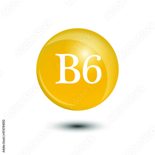Vitamin b6 pill icon. Pyridoxine nutrition care. Gold drop essence. Isolated golden vector symbol of b6 vitamin medicine. Vector illustration