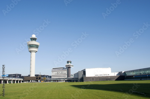 Air traffic control tower for flights managment at airport Schiphol in the Netherlands